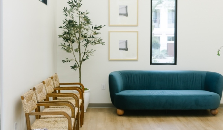 Small tree in corner of reception area