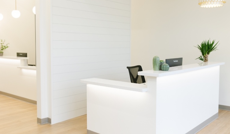 Pristine white reception desk